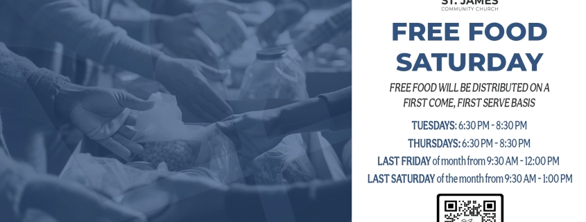 Free food giveaway at St. James Community Church.