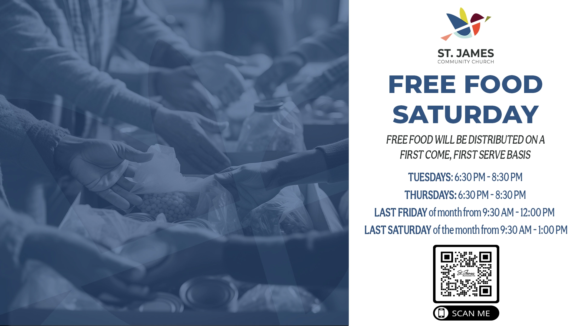 Free food giveaway at St. James Community Church.